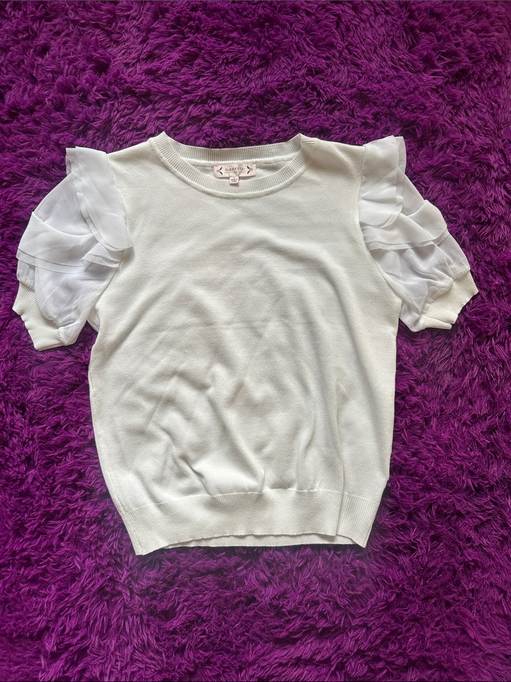 Nanette Lepore White Ruffle Sleeve Short-Sleeve Top